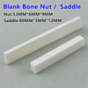 White blank bone nut and saddle pieces shown side by side