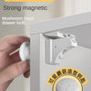 A hand is shown installing an invisible built strong magnetic mushroom head drawer lock onto a cabinet or drawer.