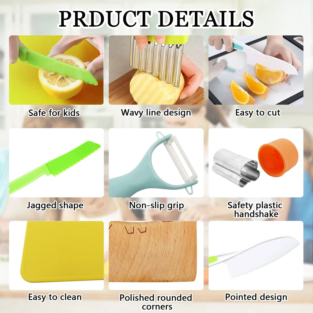 Kids Safe Cooking Set with Wooden Knife and Cutting Board