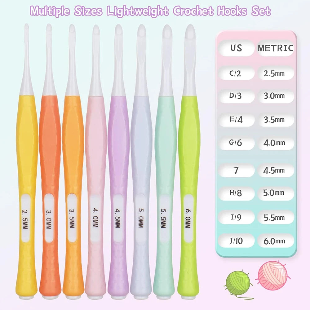 Ergonomic Non-Slip Crochet Hook Set (8 Sizes)
