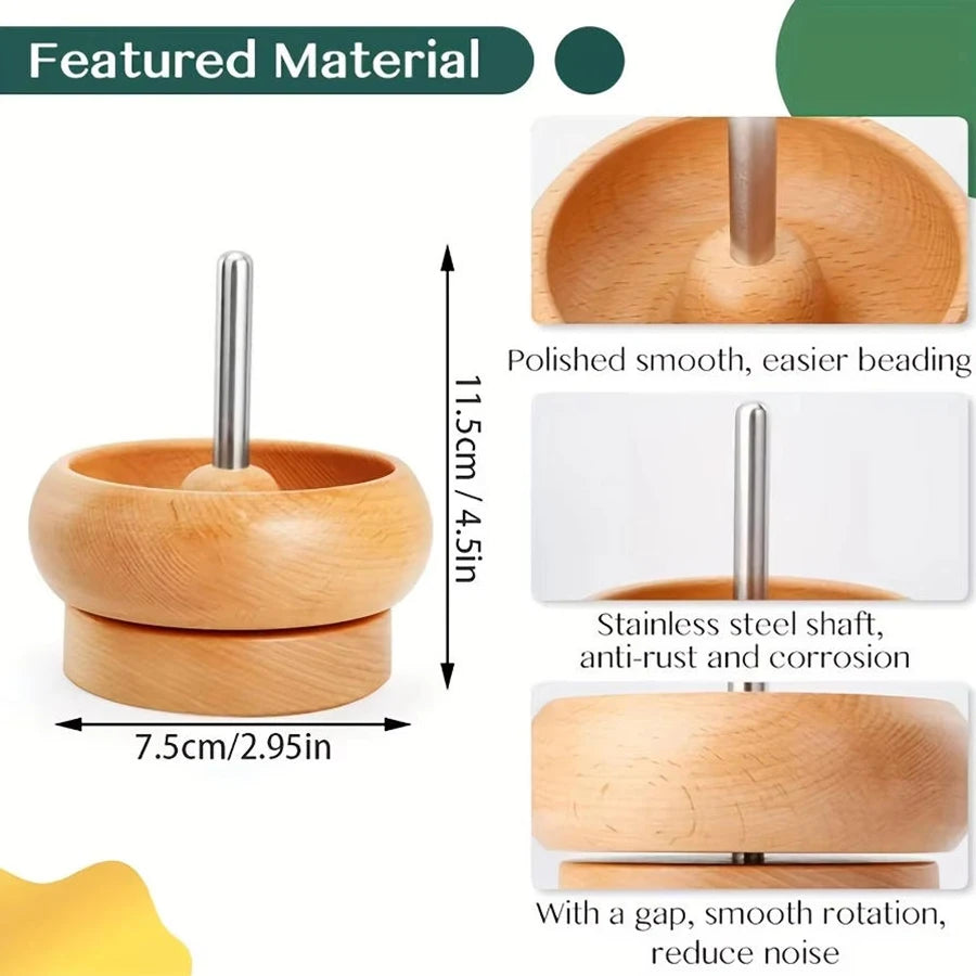 Wooden Bead Spinner with Big Eye Needle for Jewelry Making