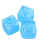 Two translucent blue squishy stress cubes with snowflake designs