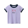 Light purple short-sleeve t-shirt with a cute bear face print and dark trim.