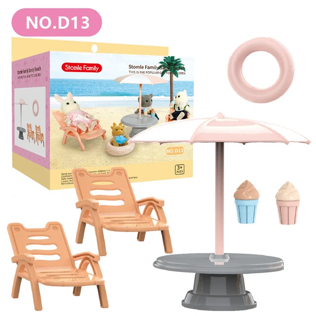 Forest Animal Miniature Dollhouse Furniture Set – 1/12 Scale Bedroom, Kitchen & Bathroom Decor
