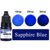 Bottles of Sapphire Blue liquid candle dye in 1, 2, and 3 drop sizes.