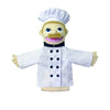 A plush hand puppet of a chef with blonde hair and a white uniform