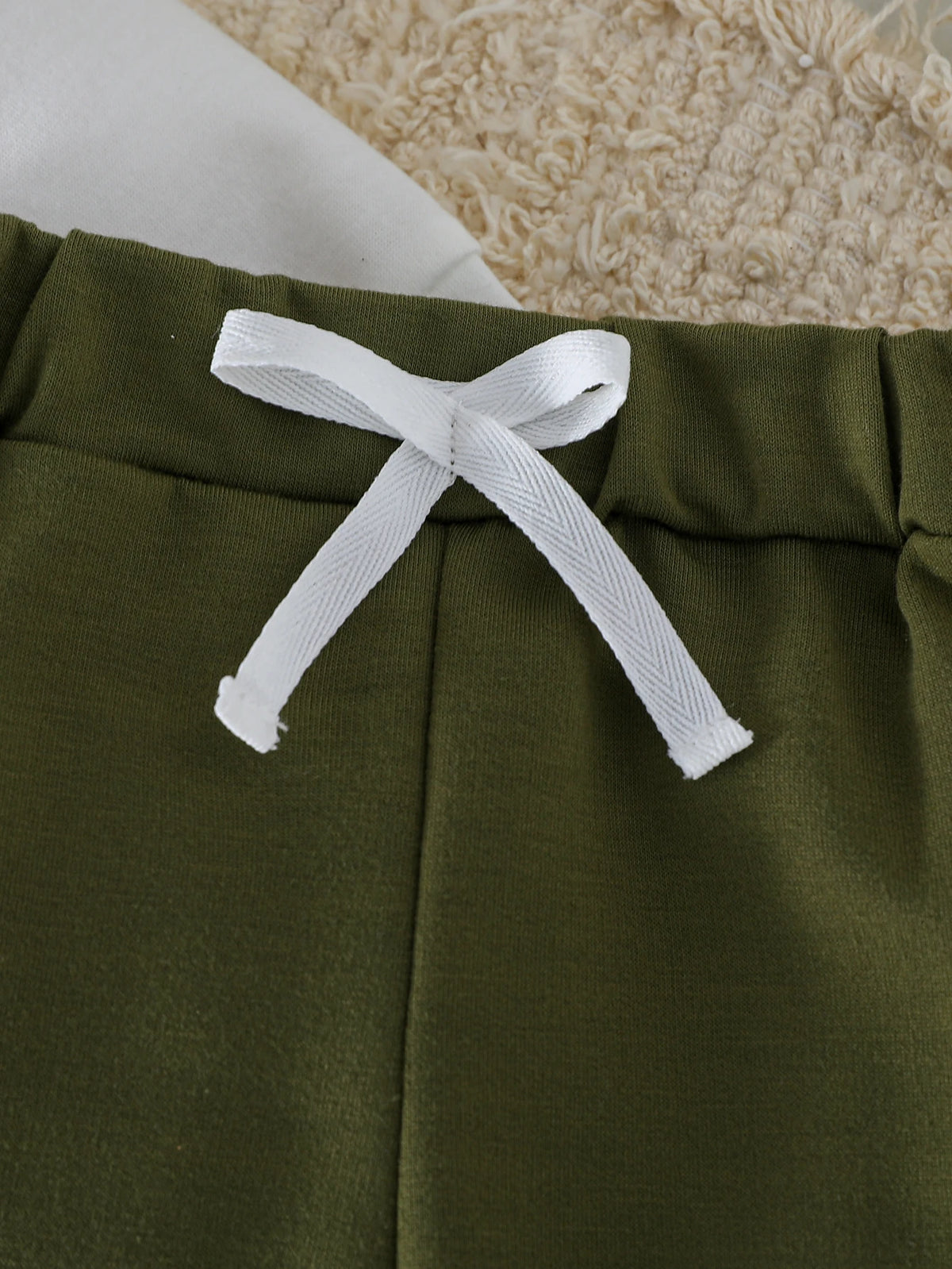 Olive green boys' two-piece sweatshirt set with white contrast panels