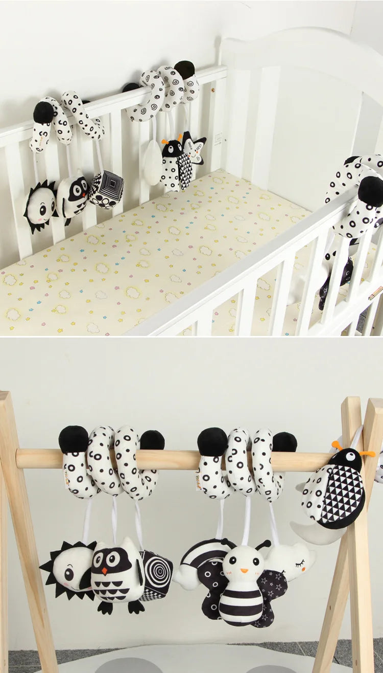 Black and White Animal Hanging Toys for Baby Car Seat and Stroller