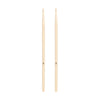A pair of light wood drumsticks with a tapered design for practice and performance.