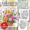 A coloring book featuring colorful flowers and botanical designs for adult coloring.