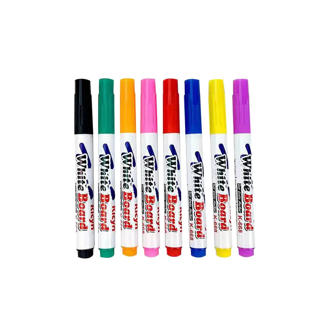 A set of ten colored magic floating ink pens in various shades including black, green, orange, pink, red, blue, and yellow.