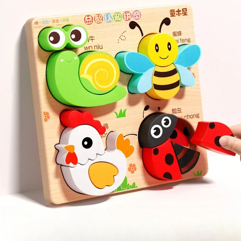 Montessori 3D Wooden Animal & Traffic Puzzle for Kids