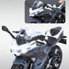 A white and black 1:12 scale Ninja motorcycle diecast model with lights and sound.