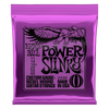 A purple foil package of Ernie Ball Power Slinky nickel wound electric guitar strings featuring an eagle design.