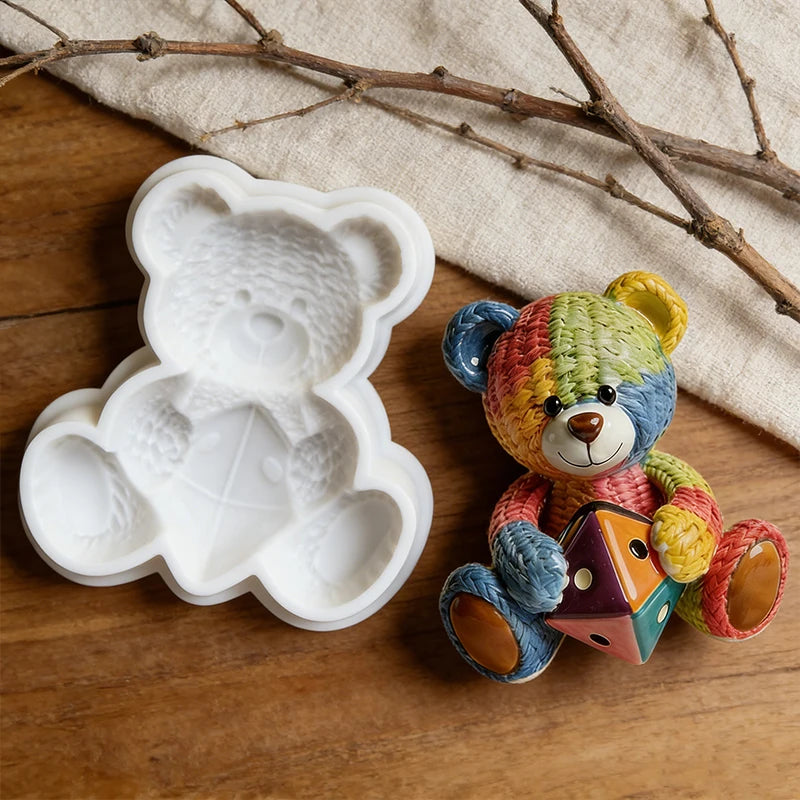 Crochet Texture Teddy Bear Silicone Mold for Resin & Plaster Crafts