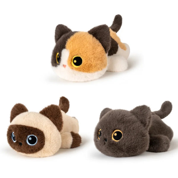 Jouet de chat en peluche en carton doux, porte-clés avec des marques marron et orange.