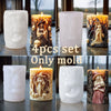 A set of four silicone candle molds depicting a witch portrait with skulls and foliage.