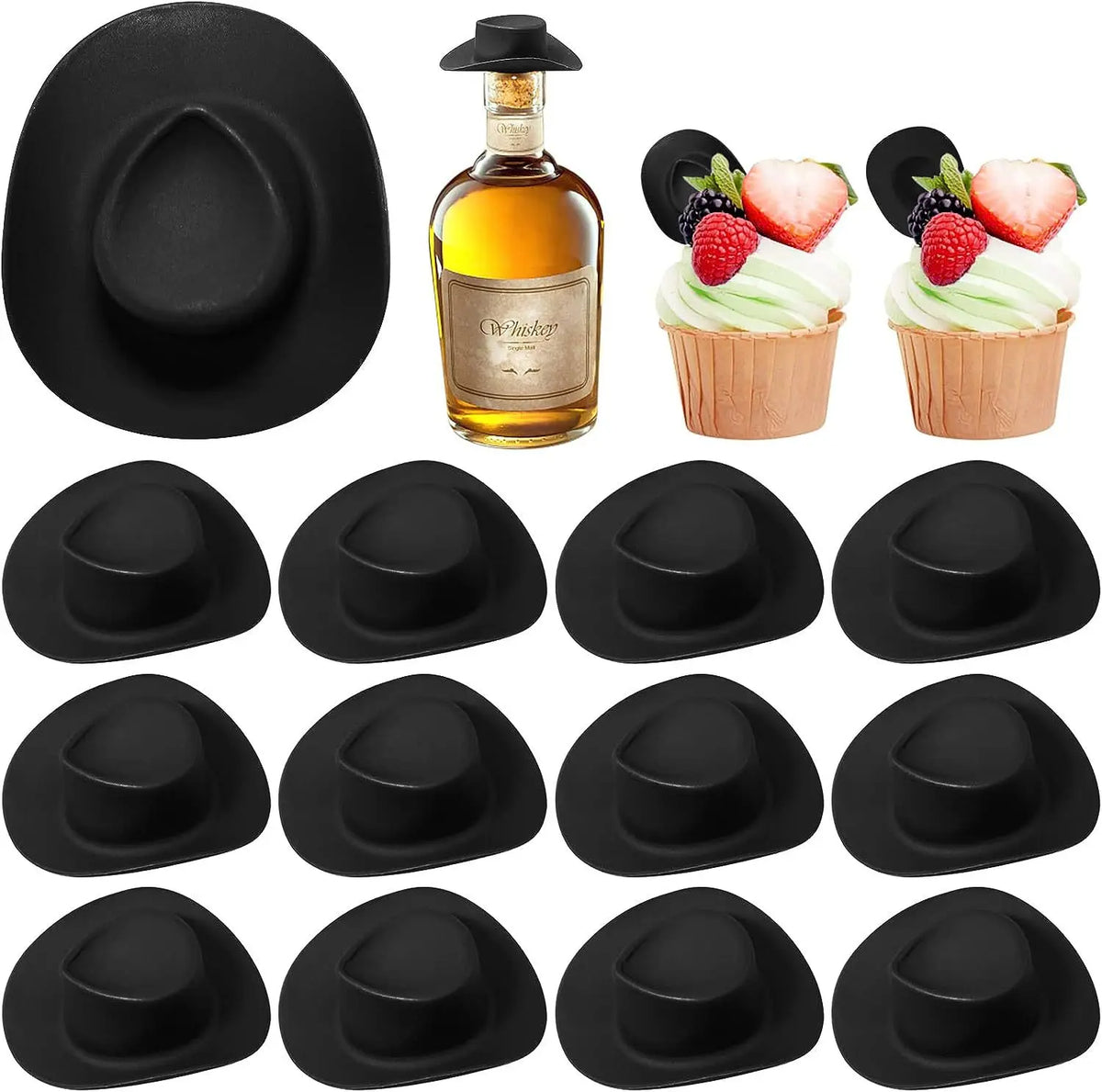 Mini Plastic Cowboy Hats for Party Favors and Cake Toppers