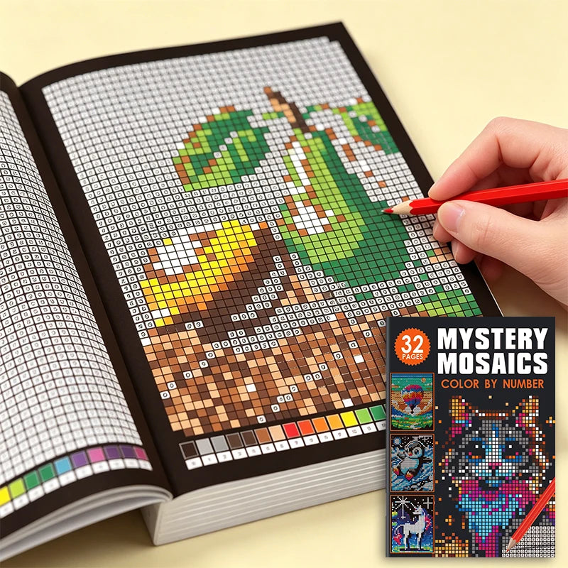Mosaic Pixel Art Coloring Book for Adults – Stress-Relieving Mystery Scenes
