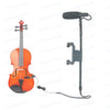 A clip-on condenser microphone with a gooseneck is shown next to a violin.