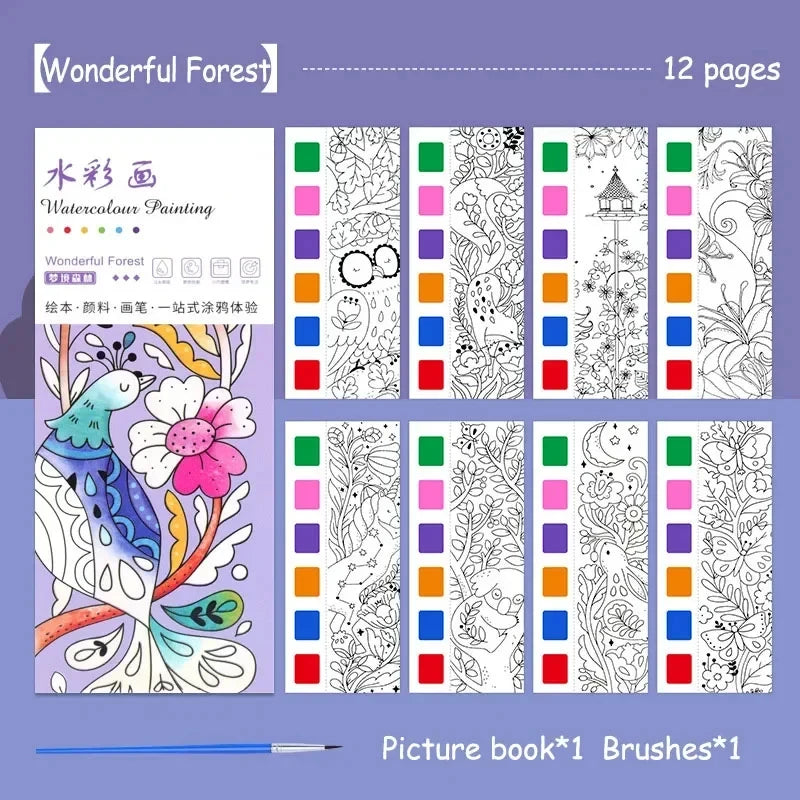Watercolor Painting Book with Brush — Portable Art Kit for Kids
