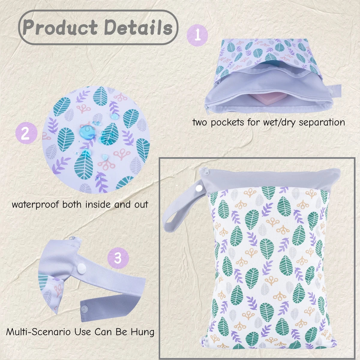 Waterproof Wet & Dry Bag for Swimwear, Diapers, and Gym Gear