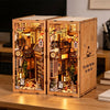 A wooden book nook kit featuring a detailed Japanese alley miniature scene with integrated LED lights.