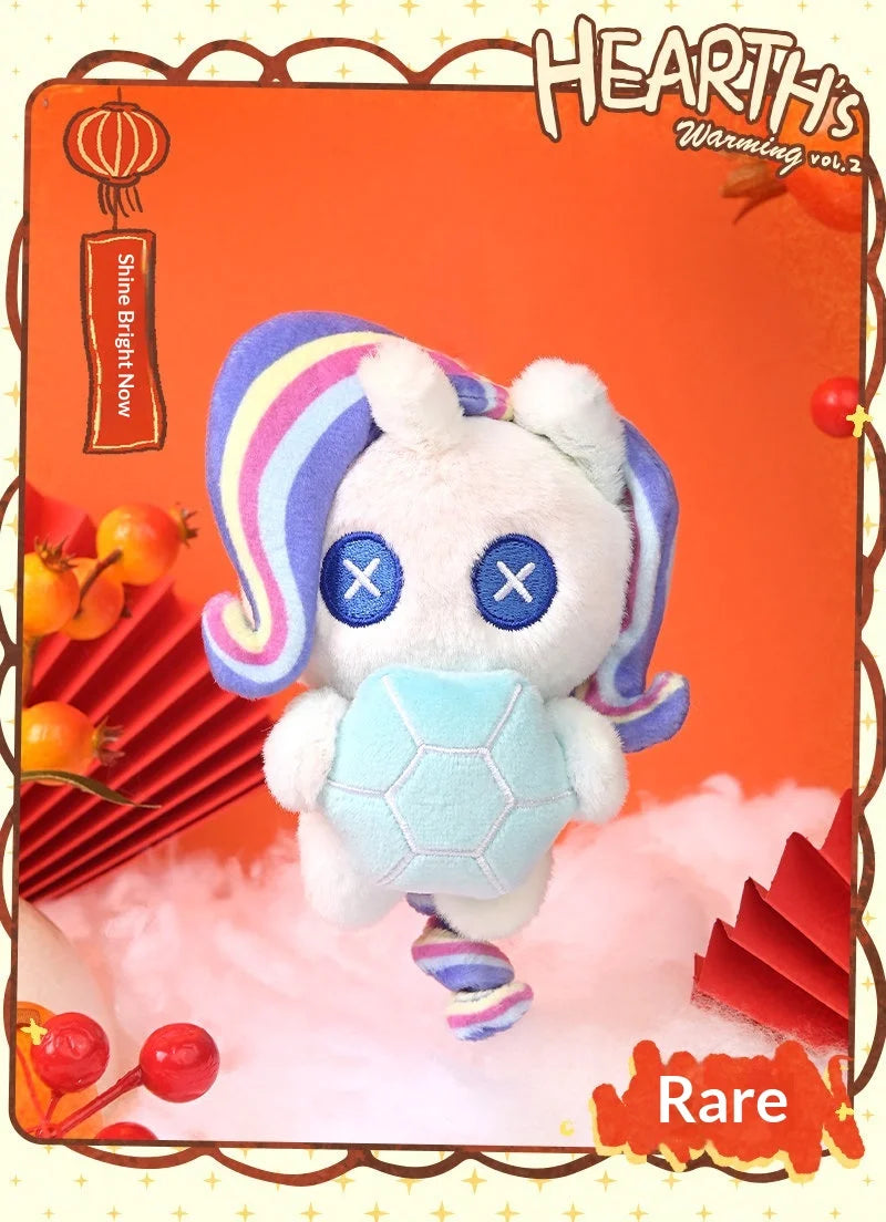 A rare plush collectible of a unicorn character with purple and white hair and light blue accents.