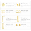Jewelry making beads including flower beads, crimp end beads, jump rings, 9-shape pins, extension chain, and crimp beads.