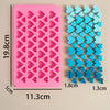 A pink silicone mold set with heart shapes is shown next to the flat mold and individual hearts.