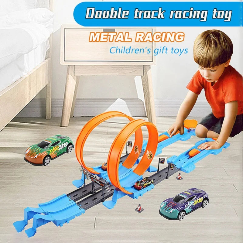 Double-Loop Racing Track Set with Inertia Cars