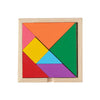 A wooden sensory block puzzle featuring five colored triangles arranged in a square frame.