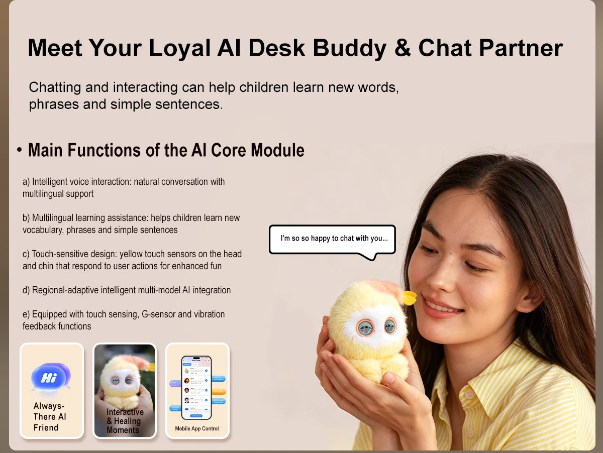 Interactive AI Plush Robot with LED Eyes & Voice Control