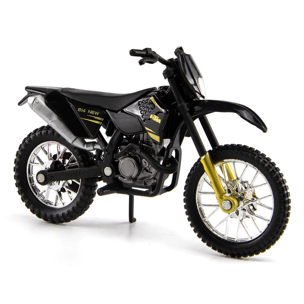 A black 1:18 scale KTM 450 SX-F diecast motorcycle model with gold accents.