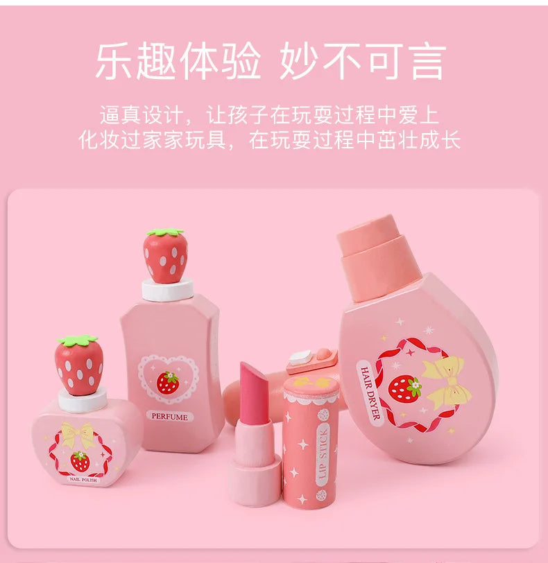 Wooden Pretend Play Makeup Set with Dressing Table & Makeup Bag