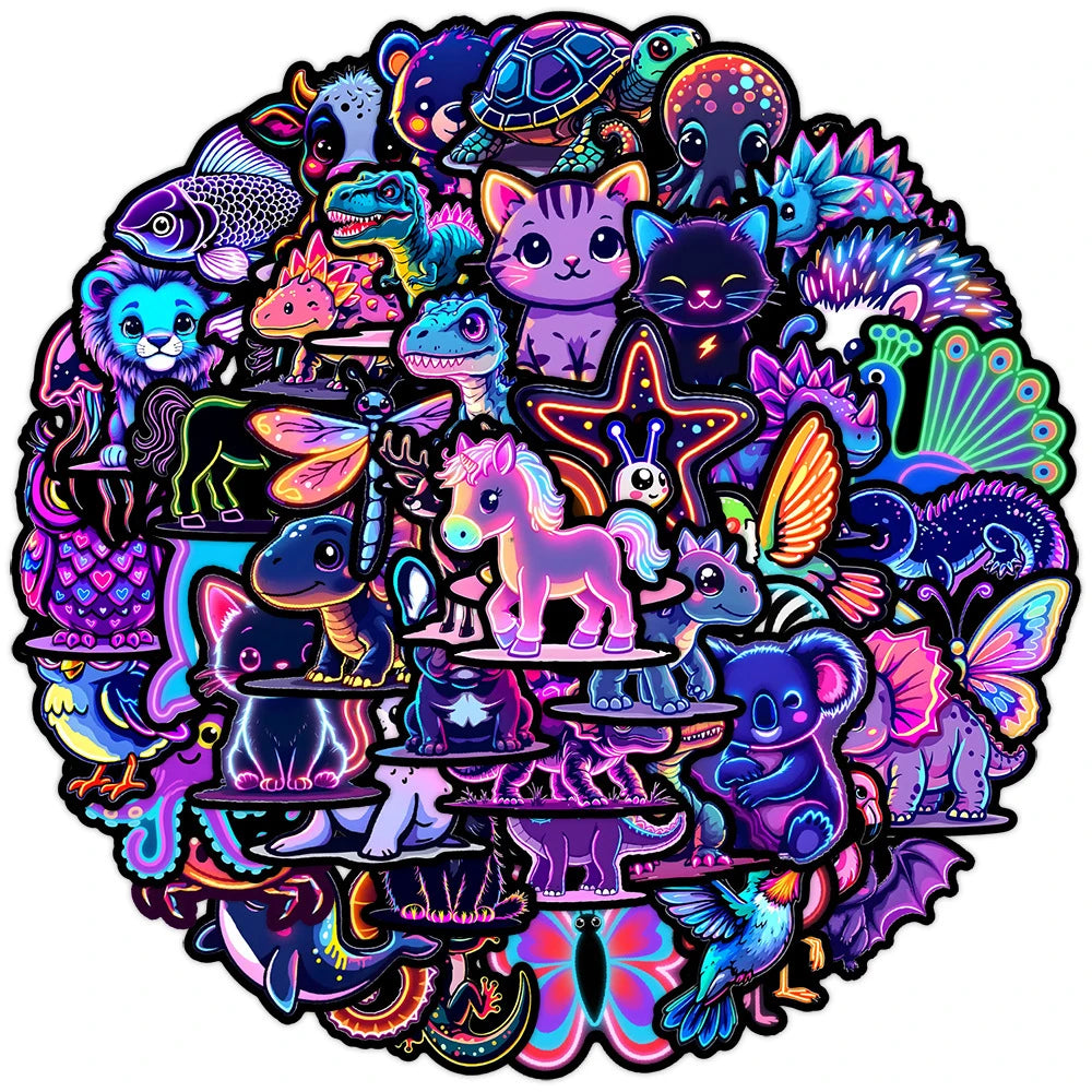 A vibrant sticker pack featuring various cute and fierce animal characters like cats, lions, and mythical creatures.