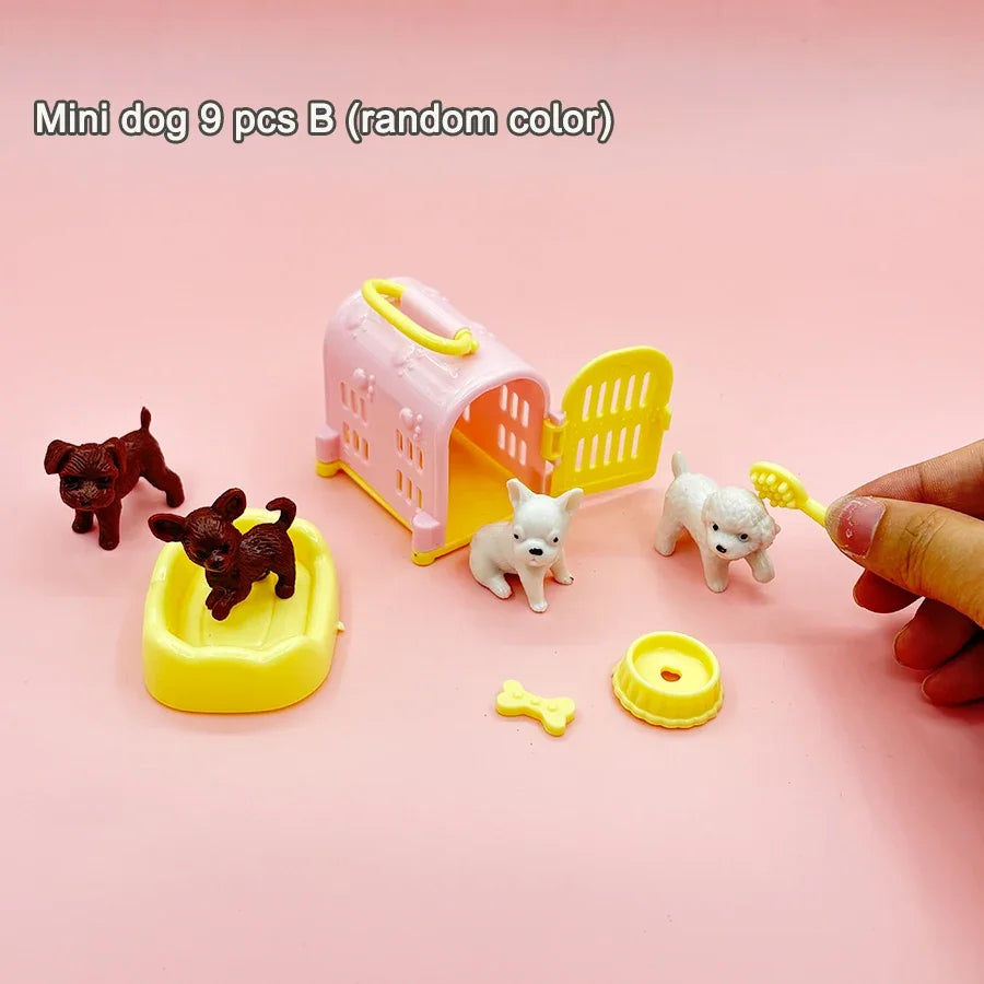 Miniature Pet Figurine Set for Dollhouse Play