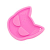 A pink silicone mold shaped like a cat head for DIY keychains and craft projects.