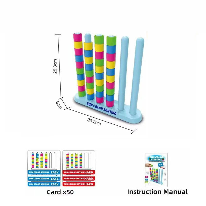 A set of colorful stacking puzzles for sorting and matching games.