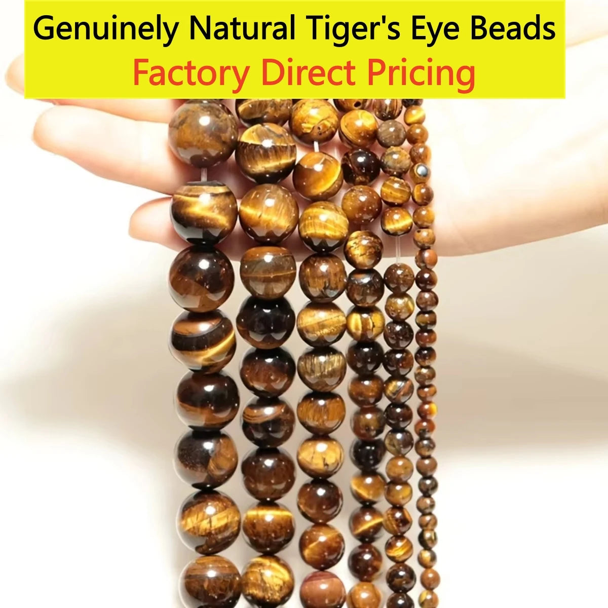 Genuine Tiger Eye Stone Beads for Jewelry Making – Round 8mm, 15" Strand