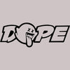 A black and white graphic design featuring the word DOPE with a tongue sticking out.