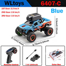 Blue WLtoys 6407-C RC monster truck with FPV camera and remote control accessories