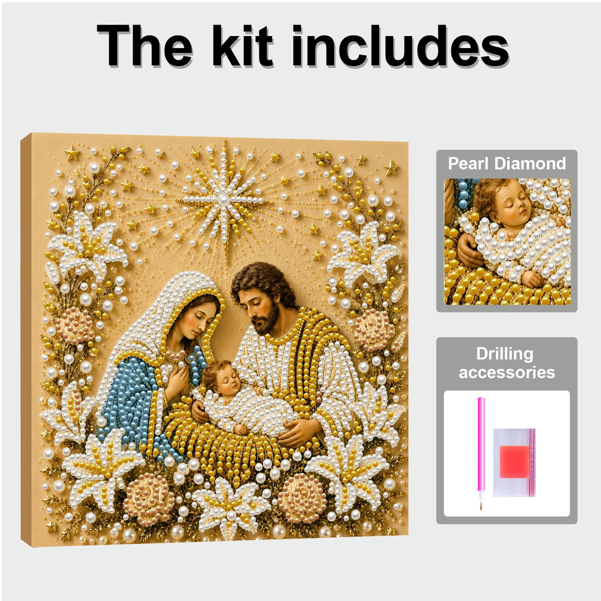 Religious Diamond Painting Kit with Frame – Jesus and Holy Mary