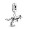 Sterling silver charm beads featuring a detailed dinosaur skeleton design.