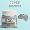 A bottle of gray fabric colour paint labeled as Gray 50ml/bottle with a swatch of the paint.