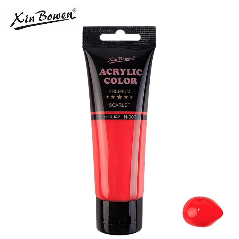 A tube of Scarlet acrylic color paint from Xin Bowen brand