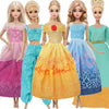 A set of five handmade casual doll outfits for 1/6 scale dolls featuring various pastel and bright colored dresses.