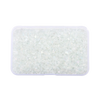 Clear crushed glass stones in a plastic container for resin and craft projects