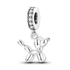 Sterling silver charm beads featuring a round bead with small clear stones and a dangling heart-shaped charm.