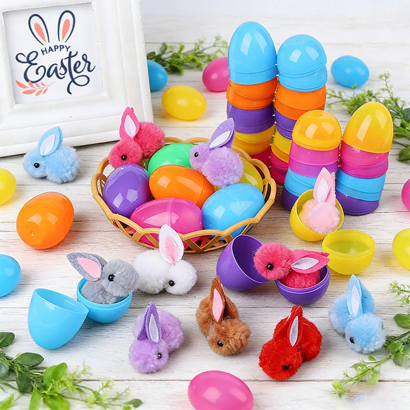 Ensemble de œufs et lapins en peluche colorés pour Pâques